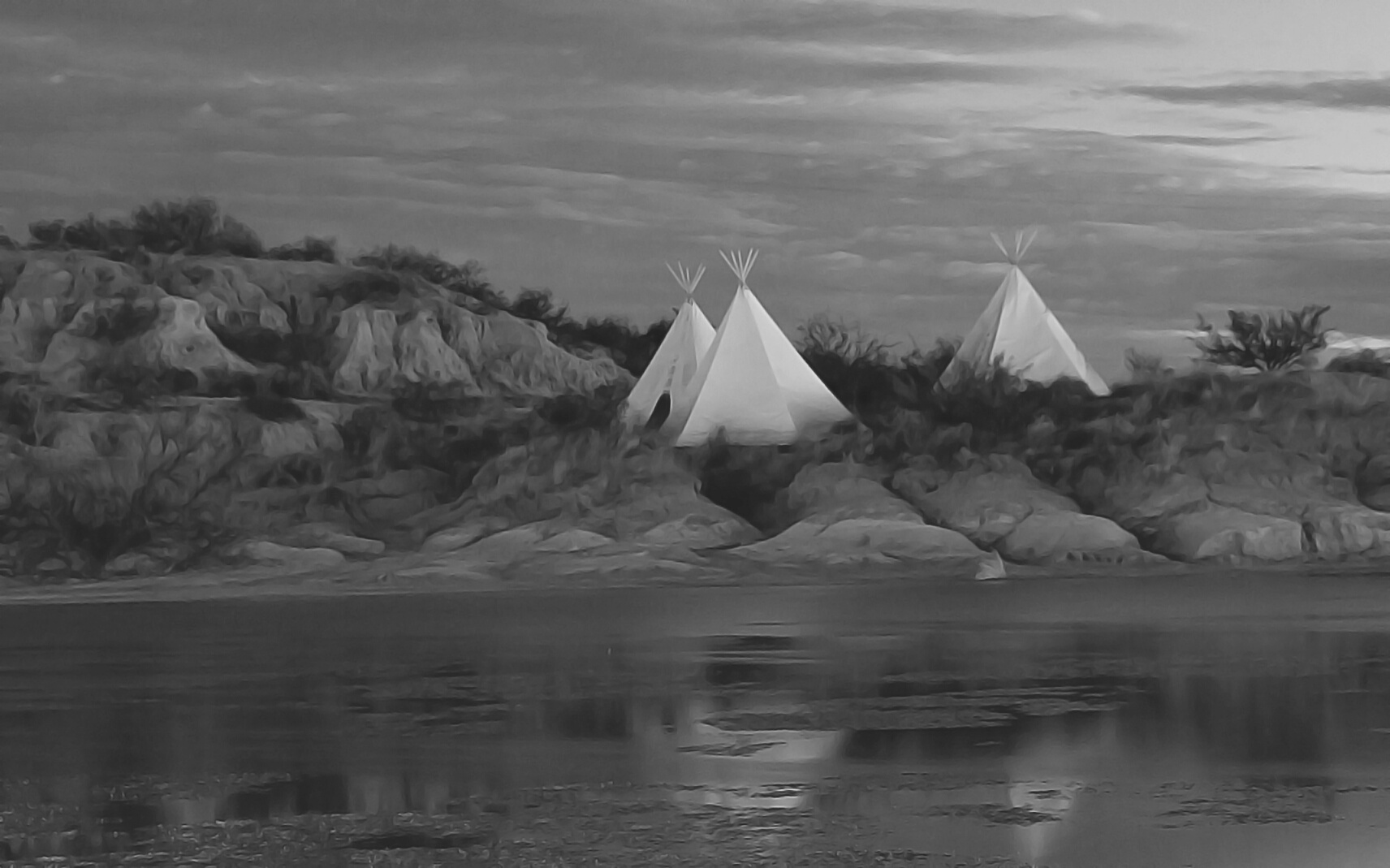 Night Photo of Native American Teepees